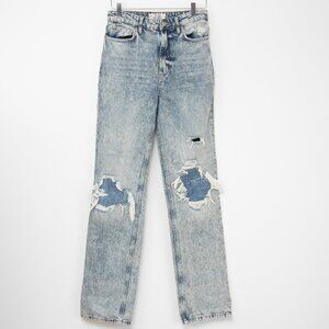 Free People "My Own Lane" Jeans Straight Leg Acid Washed High Waist Blue Size 28